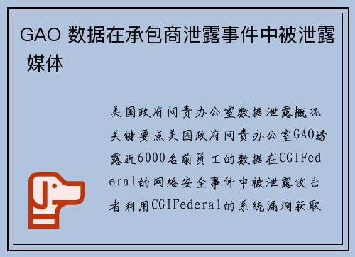 GAO 数据在承包商泄露事件中被泄露 媒体