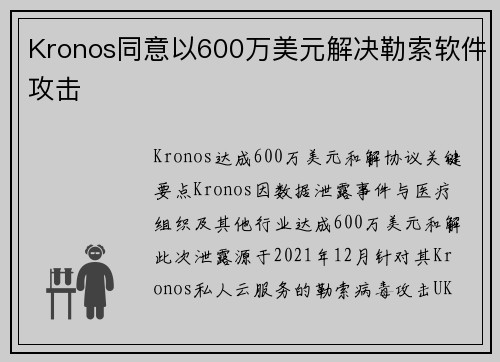 Kronos同意以600万美元解决勒索软件攻击 