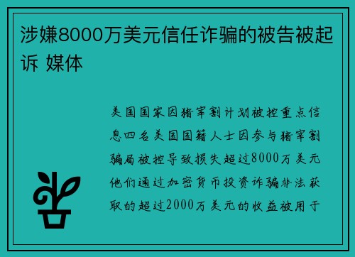 涉嫌8000万美元信任诈骗的被告被起诉 媒体